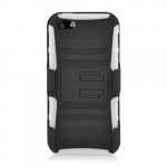 Wholesale iPhone 5 Silicon+PC Dual Hybrid Case with Stand and Holster Clip (Black-White)